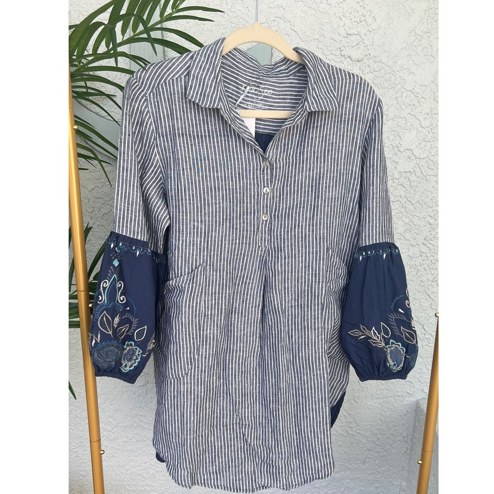 NWT Anthropology Kyla Seo Linen Cotton Embroidered Shirt Sz Small